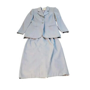 Kasper ASL Skirt Suit Set Womens Sz 6 Petite Green Skirt And Jacket Button Down